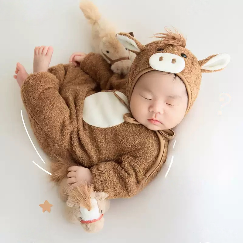 2026 Newborn Khaki Furry Horse Theme Set - Rustic Horse Newborn Photography Props - Image 2